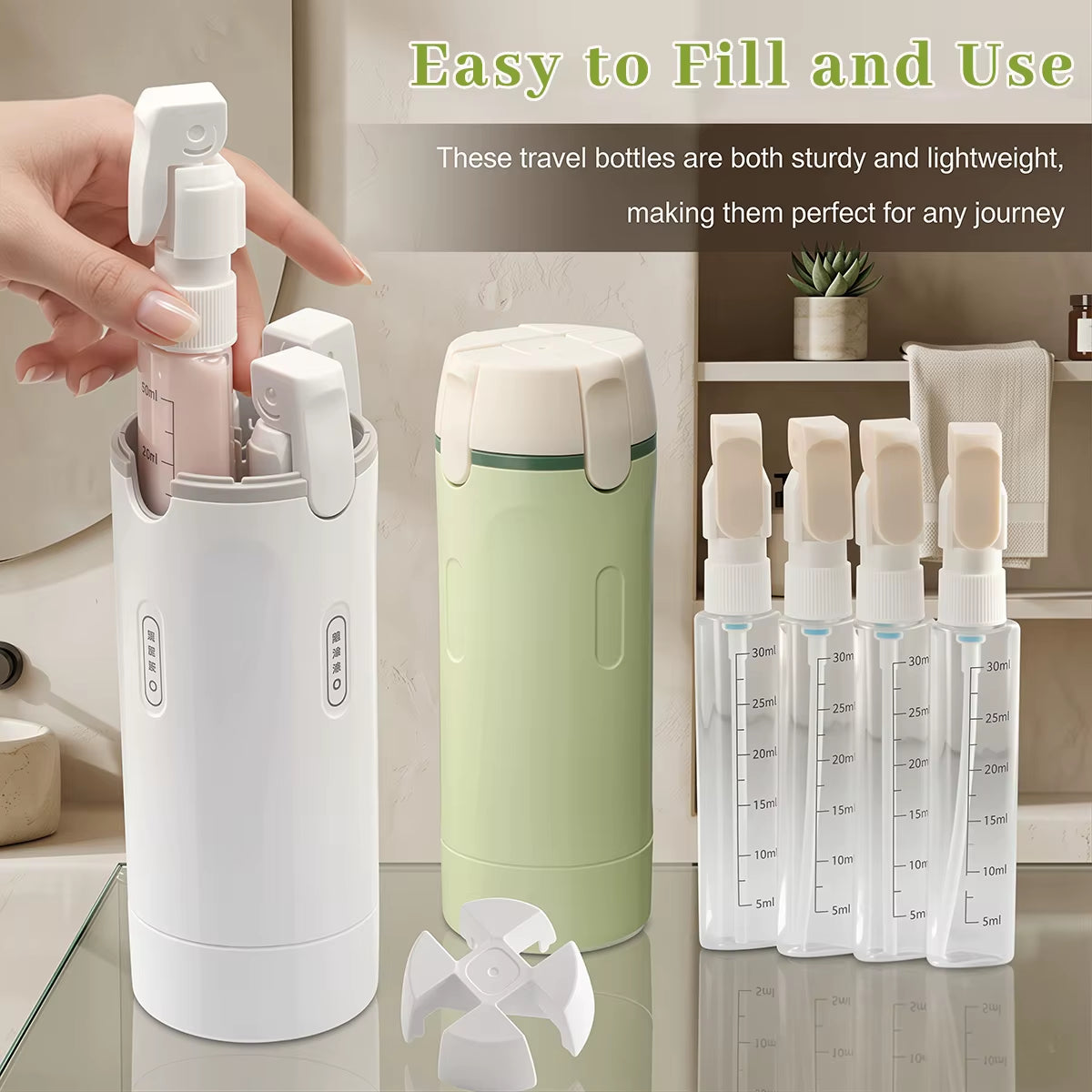 4 In1 Travel Dispenser Bottle Refillable Bottles Leakproof Travel Container for Perfume Shampoo Lotion Portable Travel Storage