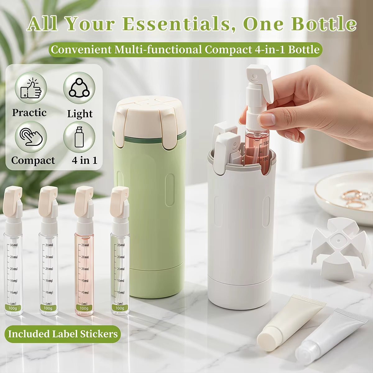 4 In1 Travel Dispenser Bottle Refillable Bottles Leakproof Travel Container for Perfume Shampoo Lotion Portable Travel Storage