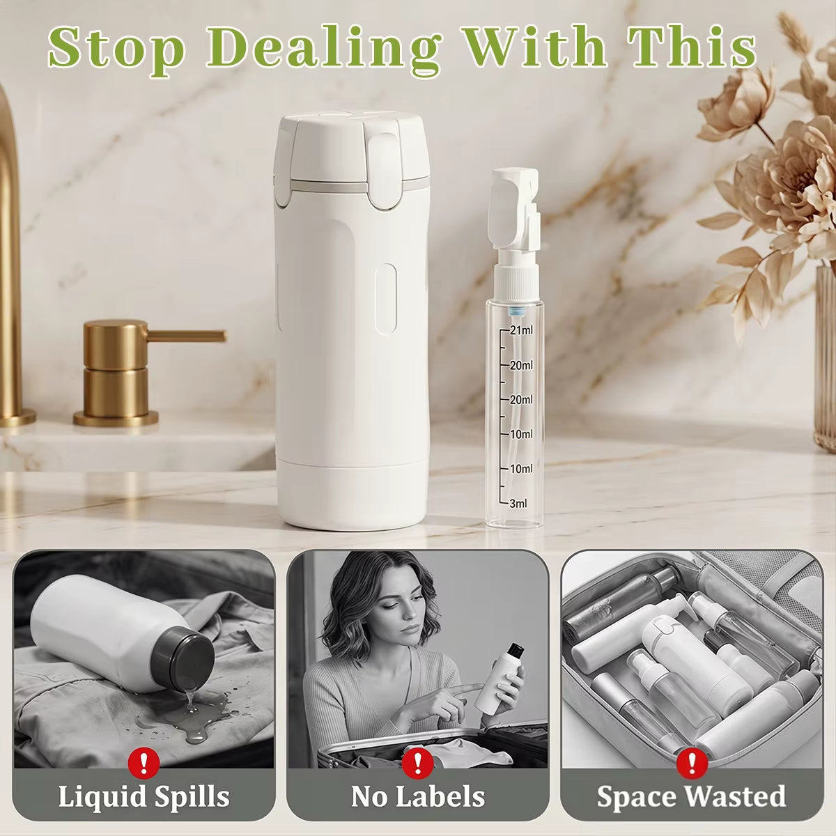 4 In1 Travel Dispenser Bottle Refillable Bottles Leakproof Travel Container for Perfume Shampoo Lotion Portable Travel Storage